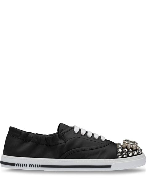 miu miu logo embellished sneakers|farfetch miu michu sneakers.